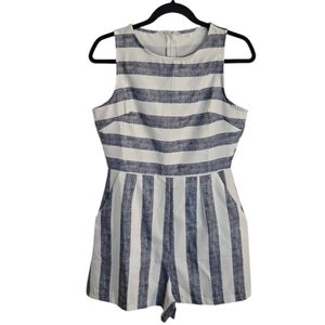 Striped Blue and White Summer Linen Blend Capetown Romper size Small EUC